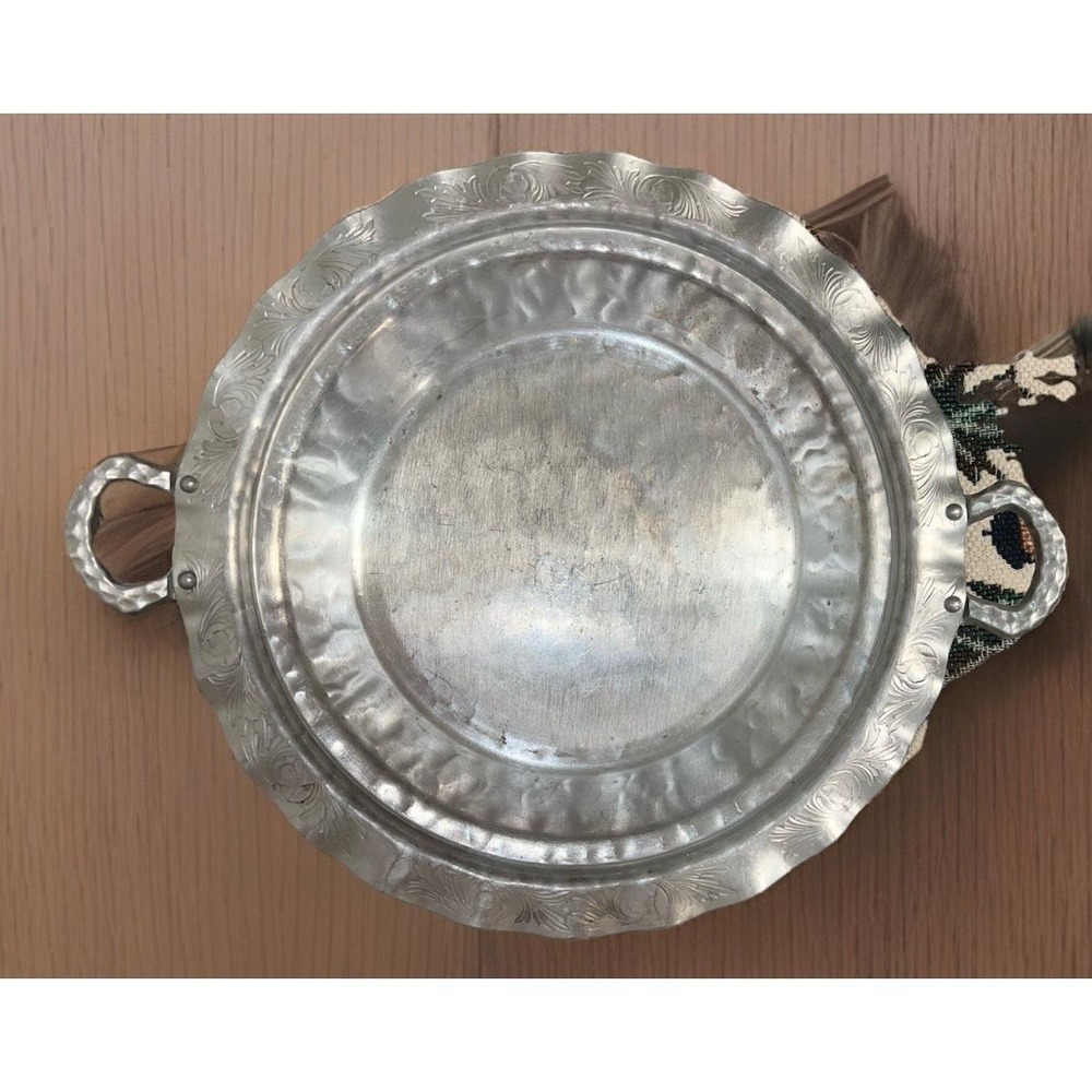 Hand  forged everlast aluminum pie pan Floral Details‎ 15"